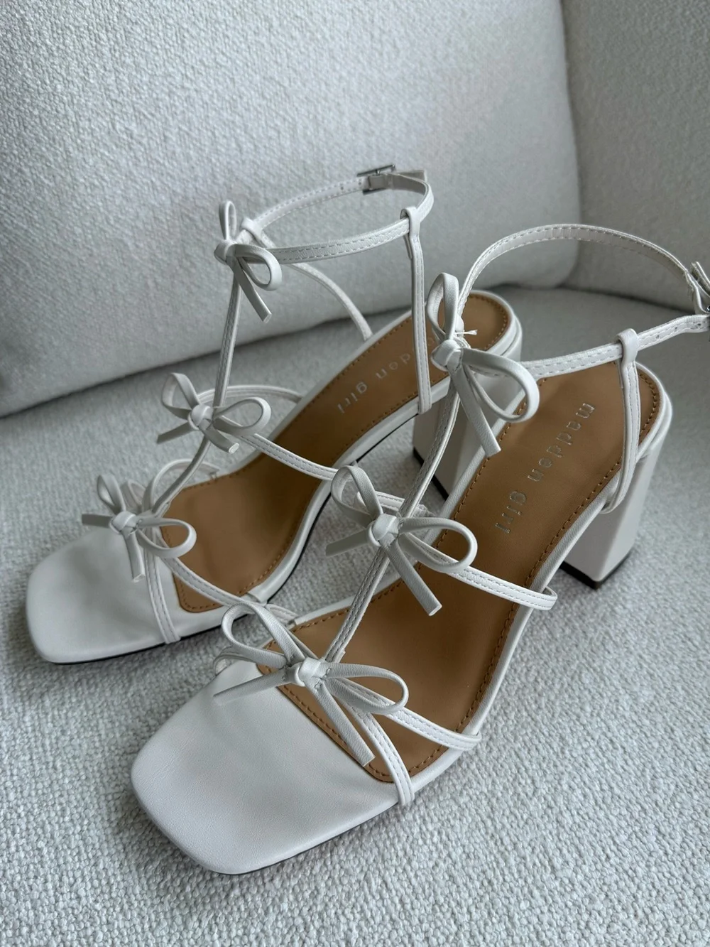Madden Girl White Strappy Bow Block Heel Sandals
